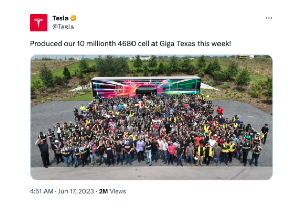 特斯拉得州工廠已生產1000萬個4680電芯，松下與LG進展如何？