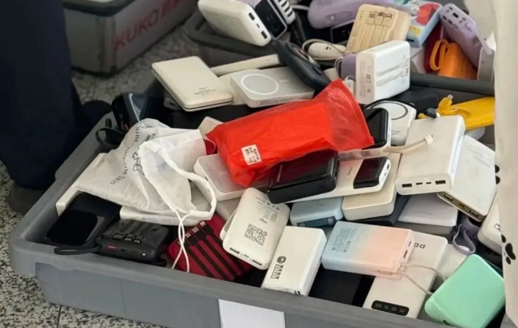 網上流傳的現場圖片顯示成筐的充電寶在機場被攔下 圖片來源:國家應急廣播 網上流傳的現場圖片顯示成筐的充電寶在機場被攔下 圖片來源:國家應急廣播