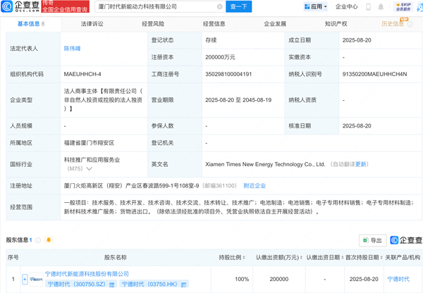 20億元！寧德時(shí)代再落子福建廈門公司