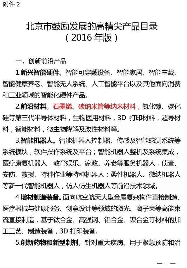 2016年北京高精尖產業發展重點支撐項目開始申報 石墨烯在列