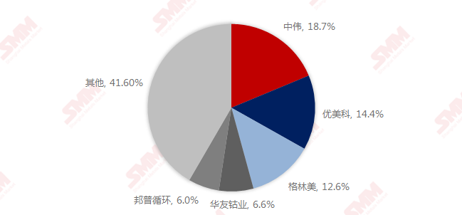 2020年H1中國三元前驅體TOP5生產商市占率