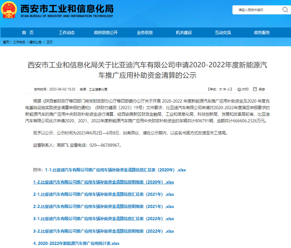 共計(jì)806791輛！比亞迪向陜西西安申請(qǐng)66.66億元新能源車(chē)補(bǔ)貼