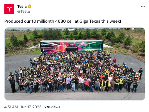 特斯拉得州工廠已生產1000萬個4680電芯，松下與LG進展如何？