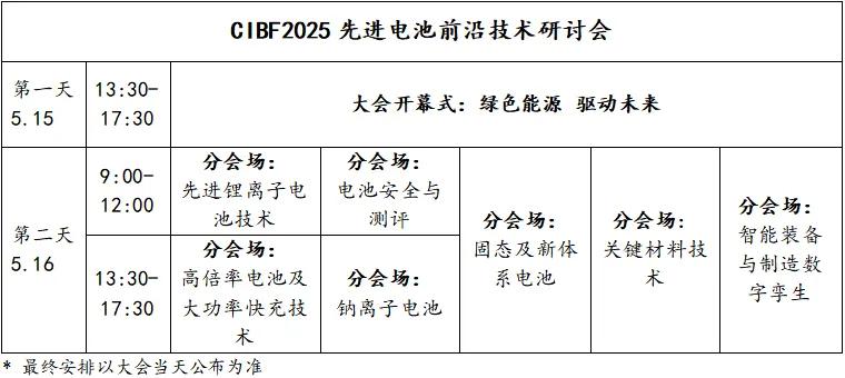 CIBF 2025先進(jìn)電池前沿技術(shù)研討會即將開幕(附詳細(xì)會議日程) CIBF 2025先進(jìn)電池前沿技術(shù)研討會即將開幕(附詳細(xì)會議日程)